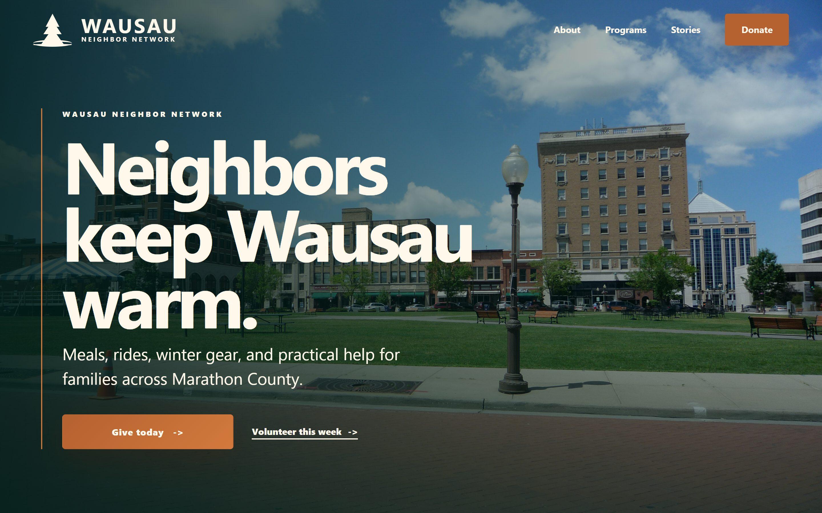 Screenshot of Wausau Neighbor Network, a nonprofit concept sample build